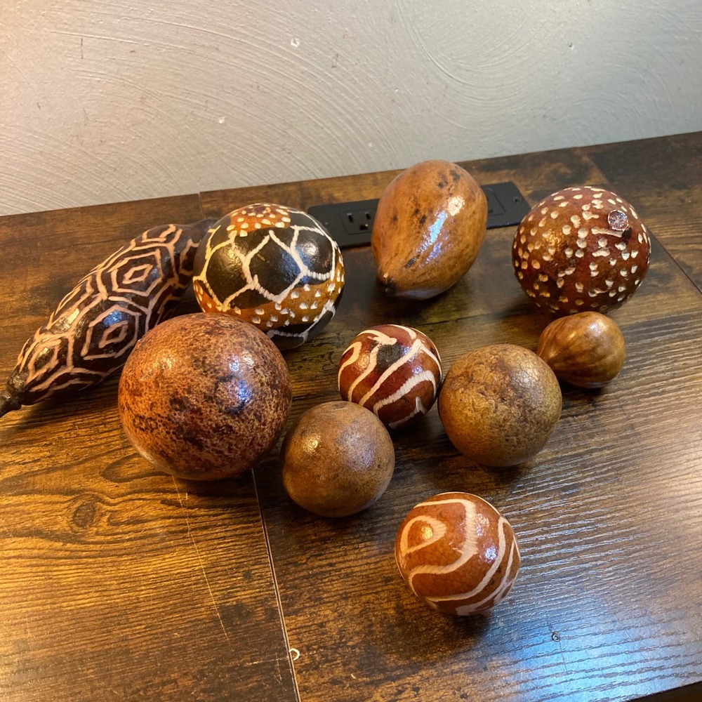 10pc Hand Carved Decorative Gourd Set African Style Bowl Fillers Natural Pods